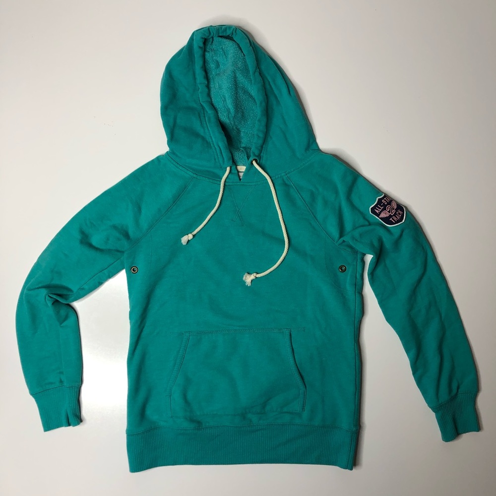 Old Navy Turquoise Varsity Soft Pullover Sweatshirt Kangaroo Pouch Hoodie